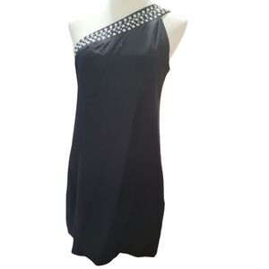 anthropologie corey lynn calter rhinestone one shoulder black mini dress 6 silk
